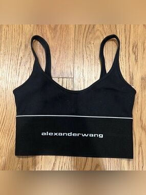 Alexander Wang Logo Elastic Bralette Black Cami Crop Top Size XS